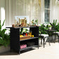 Wicker Outdoor Bar Table, PE Rattan Bar Height Patio Table with 2 Shelves, Steel Frame for Garden, Backyard, Black