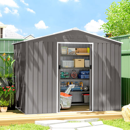 8' x 6' Metal Storage Shed with Lockable Sliding Doors and Vents