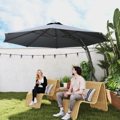 11FT Grey Cantilever Umbrella with 8 Ribs & 360° Rotation