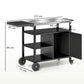 Outdoor BBQ Stand with Foldable Side Table, Stainless Steel Top, Pizza Oven Table with Wheels Hooks Shelves