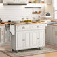 Kitchen Island with Storage, Rolling Kitchen Island with Drop Leaf, Rubber Wood Top and Adjustable Shelves, Cream White
