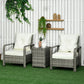 3 Pieces Wicker Patio Furniture Set, Rattan Bistro Set with Storage Coffee Table and Thickened Cushions, Outdoor Conversation Set for Garden, Porch, Balcony, Beige