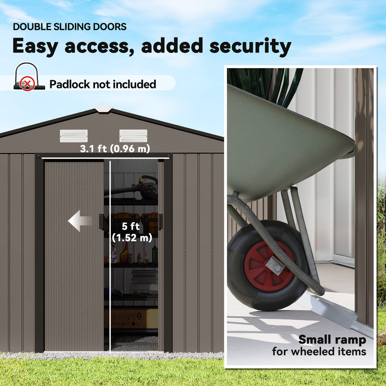 9.1' x 6.4' x 6.3' Metal Garden Shed with Double Doors