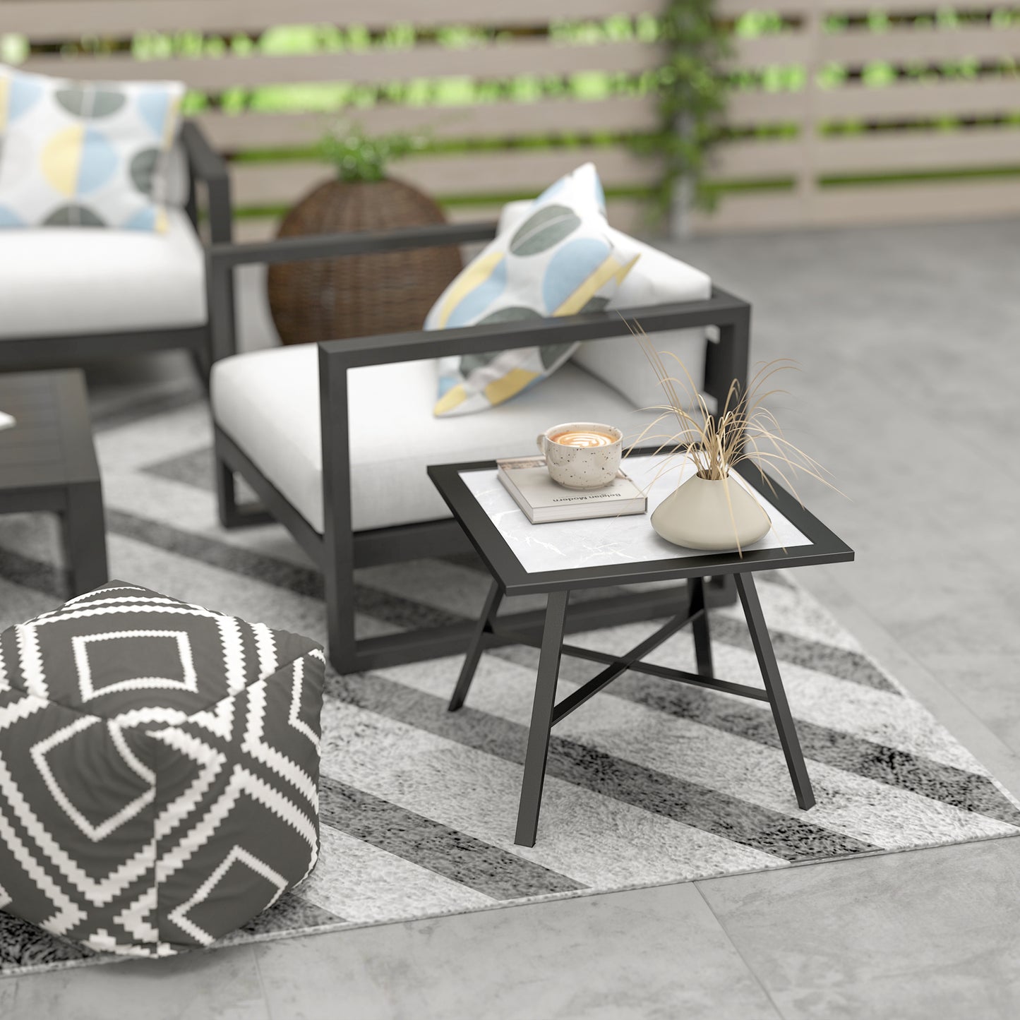 Small Outdoor Side Table, Patio Side Table with SPC Tabletop for Garden, Patio, Lawn, Grey