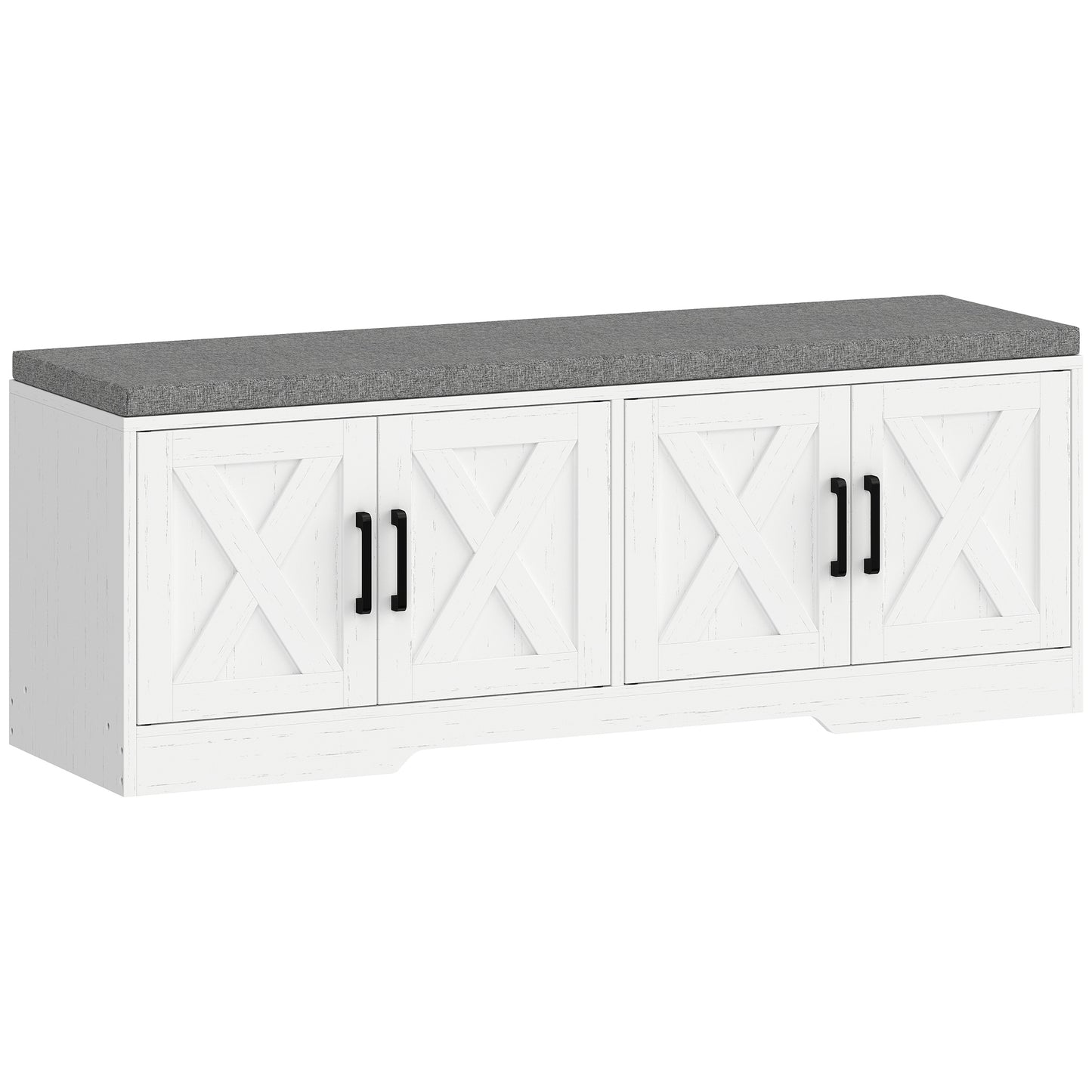Shoe Bench with Cushion Shoe Storage Bench with Doors Adjustable Shelves for Entryway, White