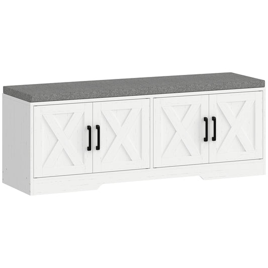 Cushioned Shoe Storage Bench with Doors - White