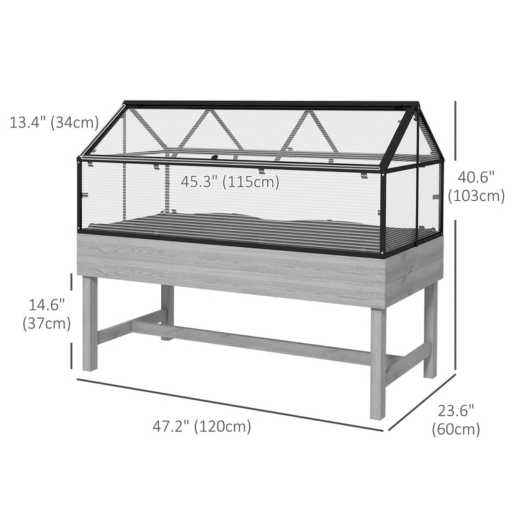 Distressed Grey Wood Planter Box with Cold Frame Greenhouse