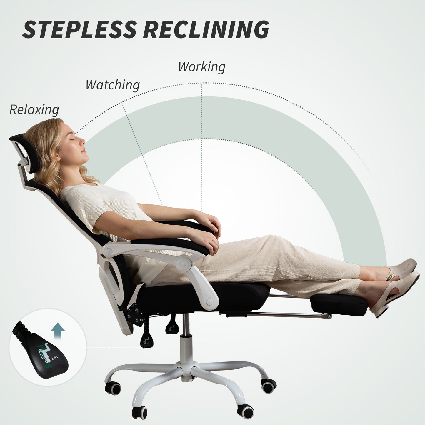 Ergonomic Office Chair, Mesh Reclining Desk Chair with Adjustable Lumbar Support, Headrest, Black