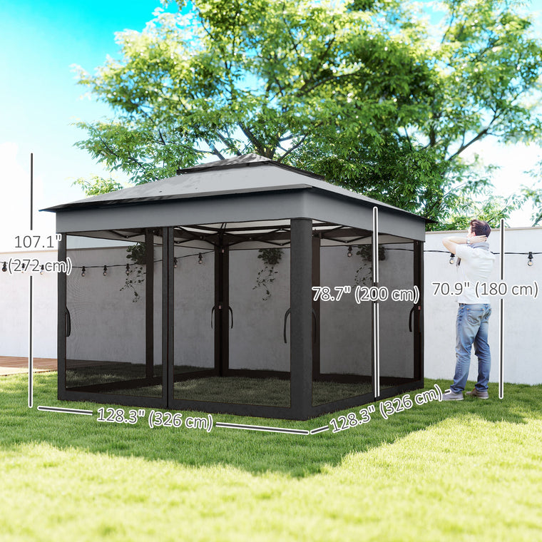 10.7' x 10.7' Dark Grey Pop-Up Gazebo with Mesh Curtains