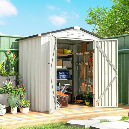 6.5' x 4' Metal Garden Shed with Lockable Doors - Silver-White