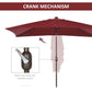 6.5x10ft Patio Umbrella Rectangle Solar Powered Tilt Aluminum Outdoor Market Parasol with LEDs Crank (Wine Red)