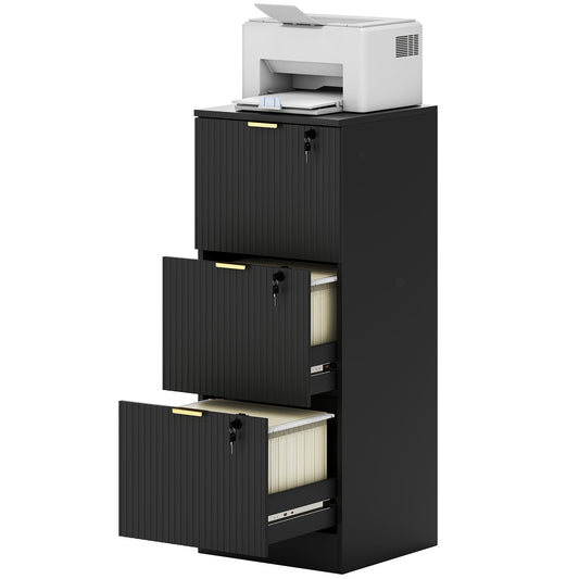 3-Drawer Lockable Filing Cabinet - Black