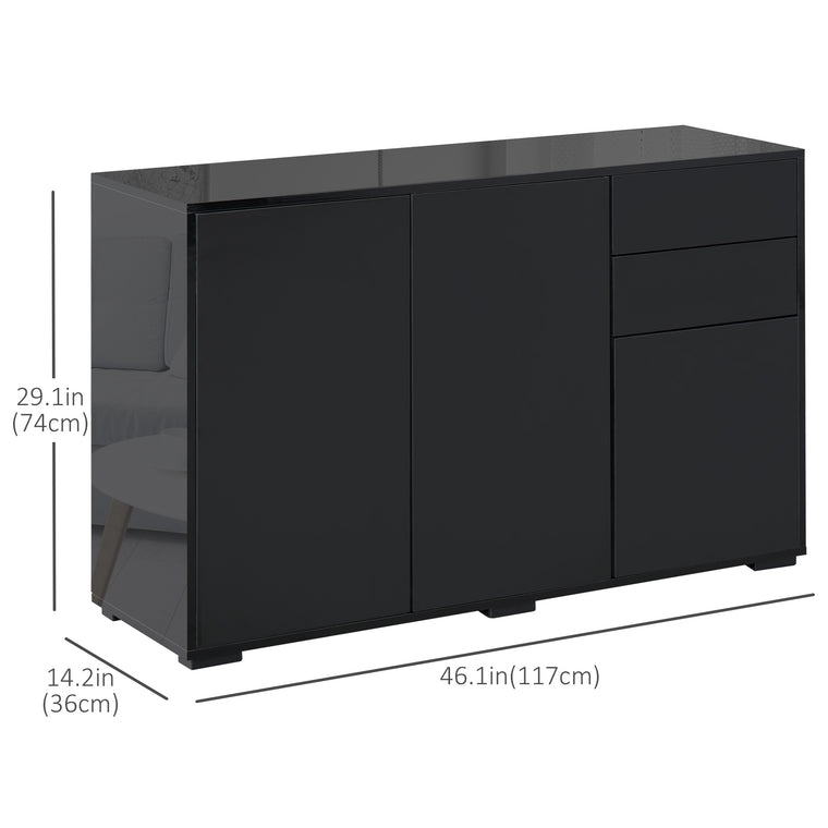 Kitchen Sideboard Coffee Bar with 2 Drawers - Black