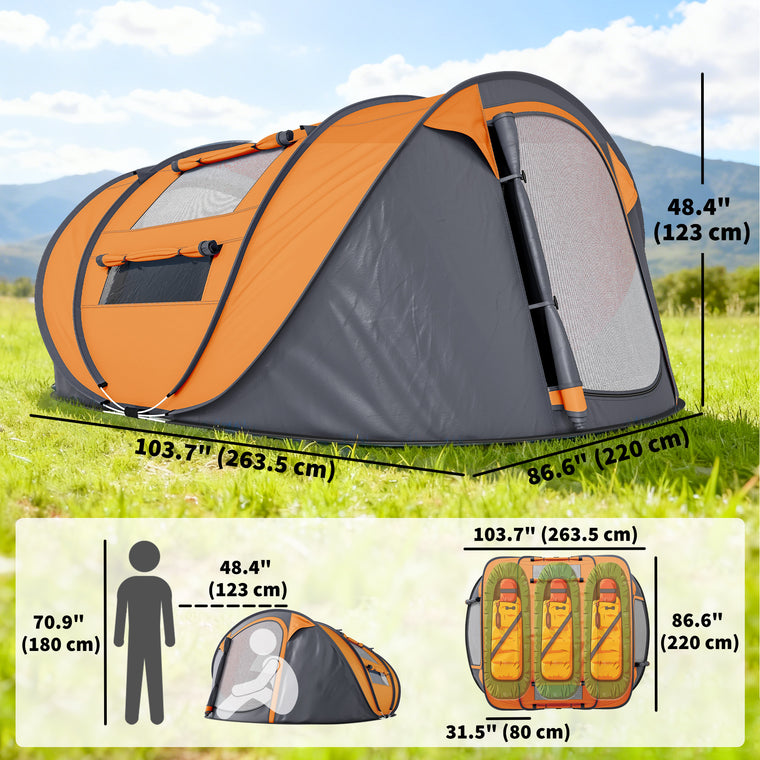 Orange 4-Person Pop-Up Camping Tent with Carry Bag