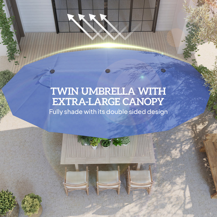 15ft Blue Double-Sided Umbrella with Twin Canopy & Crank
