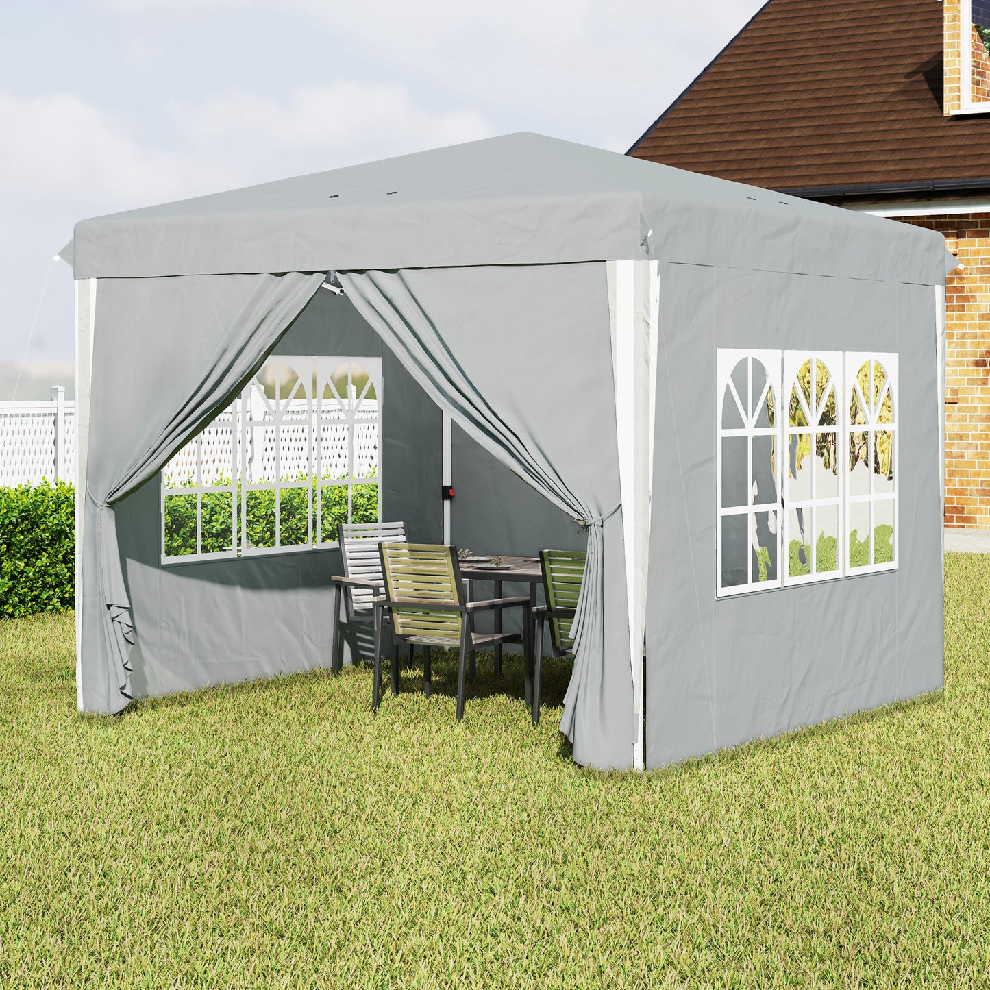 10' x 10' Pop-Up Canopy Tent with Sidewalls, Height-Adjustable, Carry Bag Included, for Outdoor, Garden, Patio, Light Grey