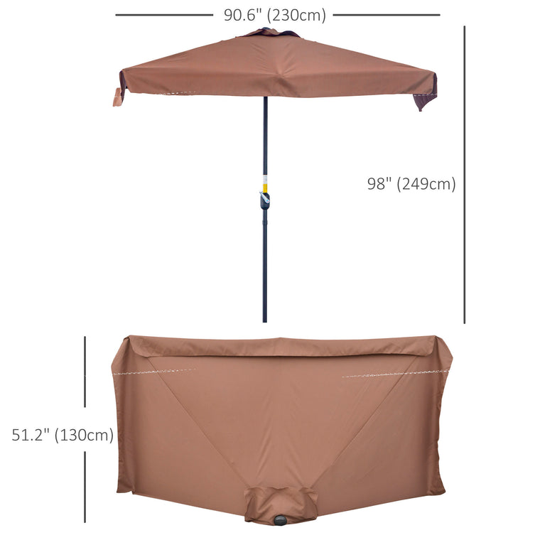7.5ft Coffee Half Parasol with Crank Handle & Top Vent