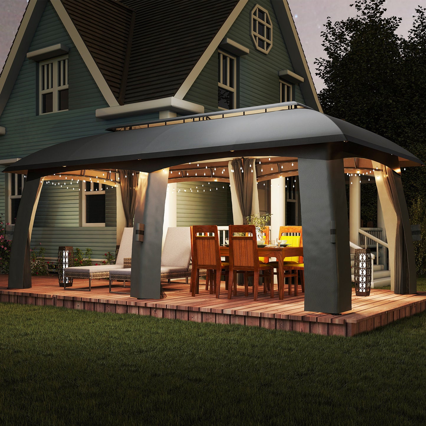 10' x 20' Patio Gazebo, Outdoor Gazebo Canopy Shelter with Netting, Vented Roof for Garden Dark Grey