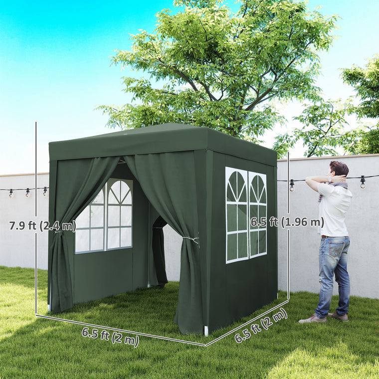 6.6' x 6.6' Dark Green Pop-Up Gazebo with Sidewalls & Bag