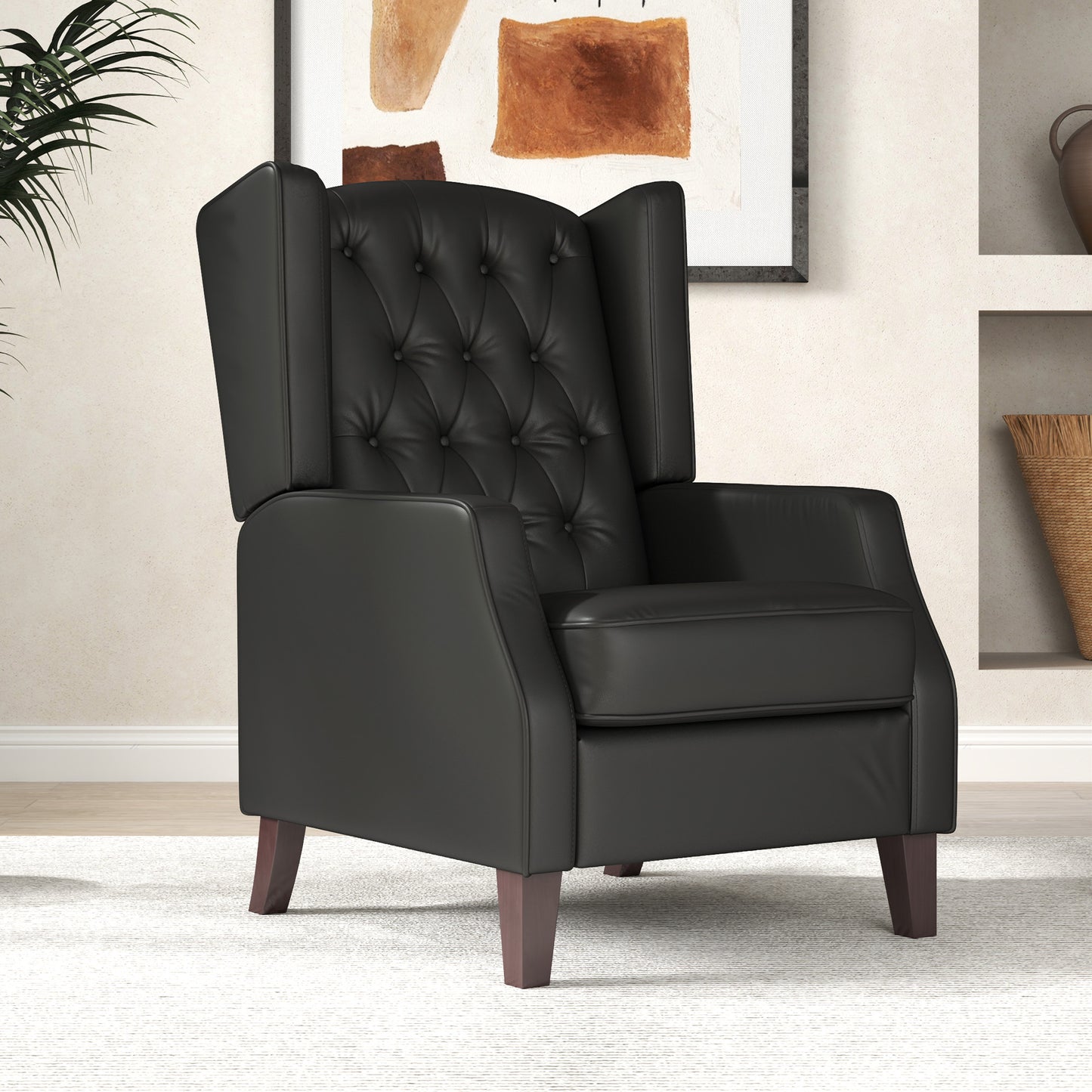 Faux Leather Armchair, Modern Accent Chair with Thick Padding for Living Room, Bedroom, Home Office, Black