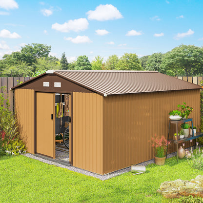 11' x 13' Metal Storage Shed with Double Doors and Foundation Kit