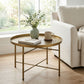 Vintage Coffee Table for Living Room, 24" Round Center Table with Hammered Tray Top and Metal Frame, Gold