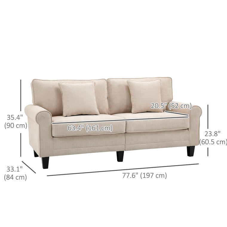 3-Seater Corduroy Sofa with Wood Legs