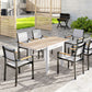 Extendable Patio Dining Table, Aluminum Frame Outdoor Patio Table with Faux Wood Top for Garden Backyard, Natural Wood