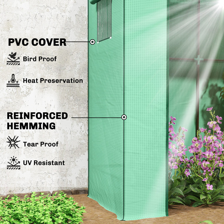 Green Lean-To Tomato Greenhouse with PE Cover & Roll-Up Door