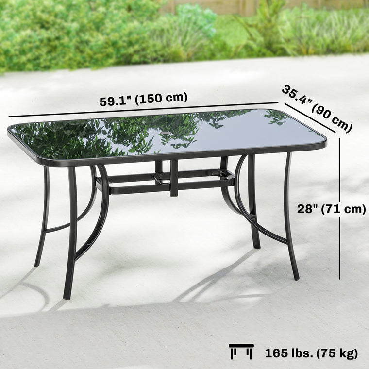 Metal Dining Table for 6 with Umbrella Hole and Glass Top