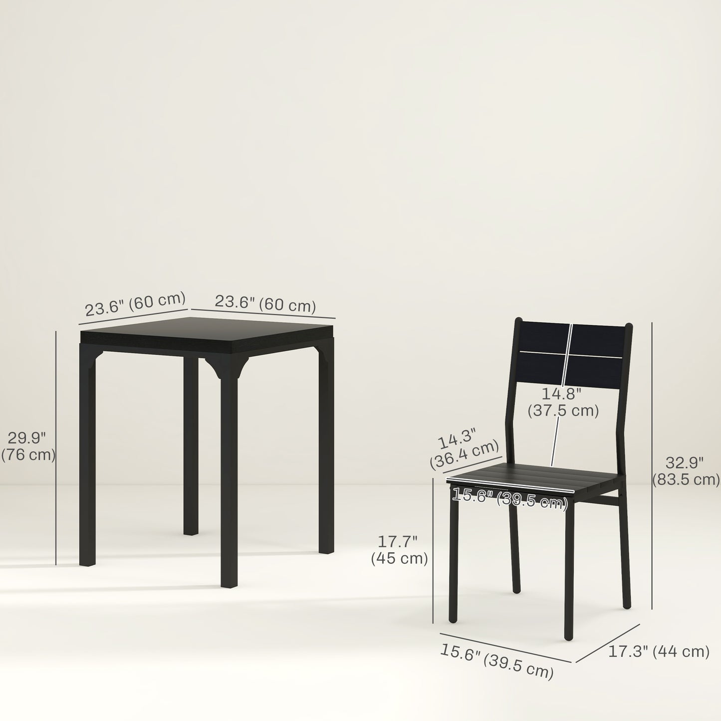 Dining Table Set for 2, 3 Piece Kitchen Table and Chairs with Metal Legs for Small Spaces, Black