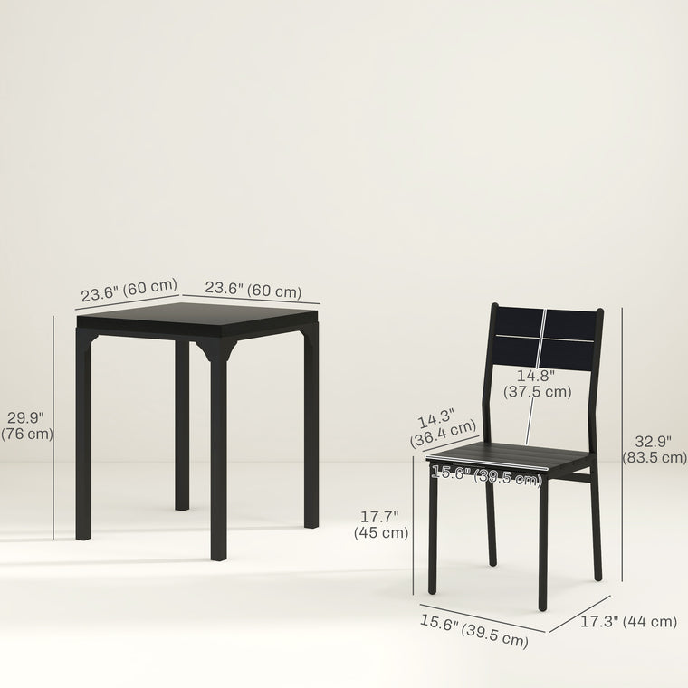 3-Piece Dining Table Set for 2 with Metal Legs