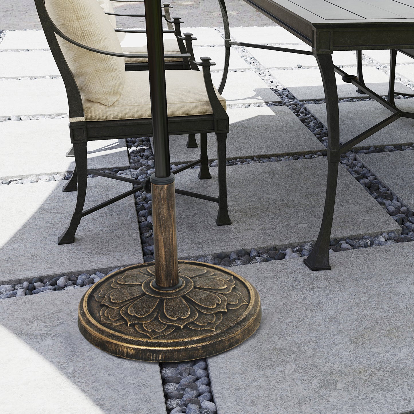 26 lbs Resin Round Patio Umbrella Base, Umbrella Stand Base, Outdoor Umbrella Stand for 1.3"/1.5"/1.9" Umbrella Poles for Outdoor, Lawn, Poolside, Bronze