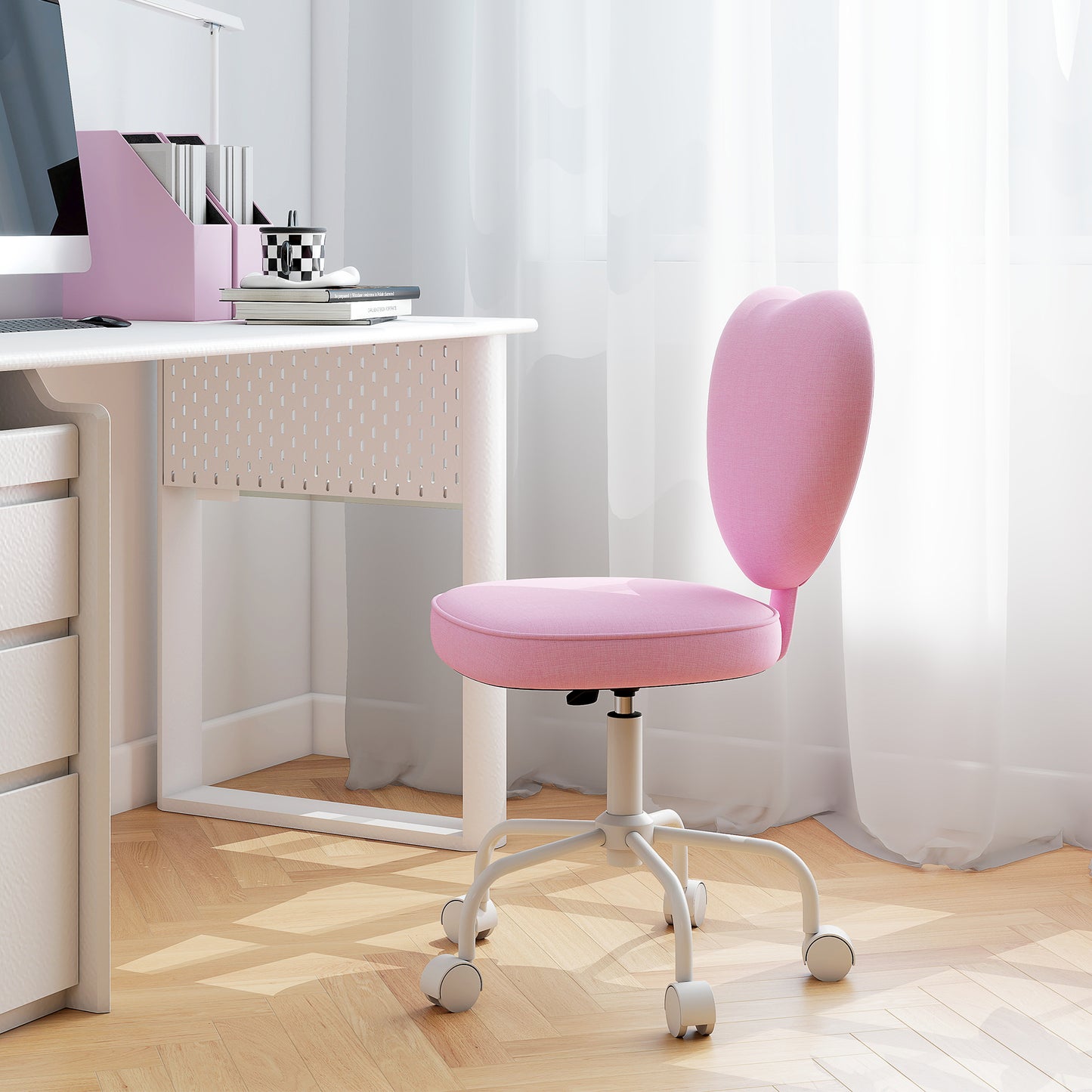 Heart Love Shaped Back Design Office Chair with Adjustable Height, Pink