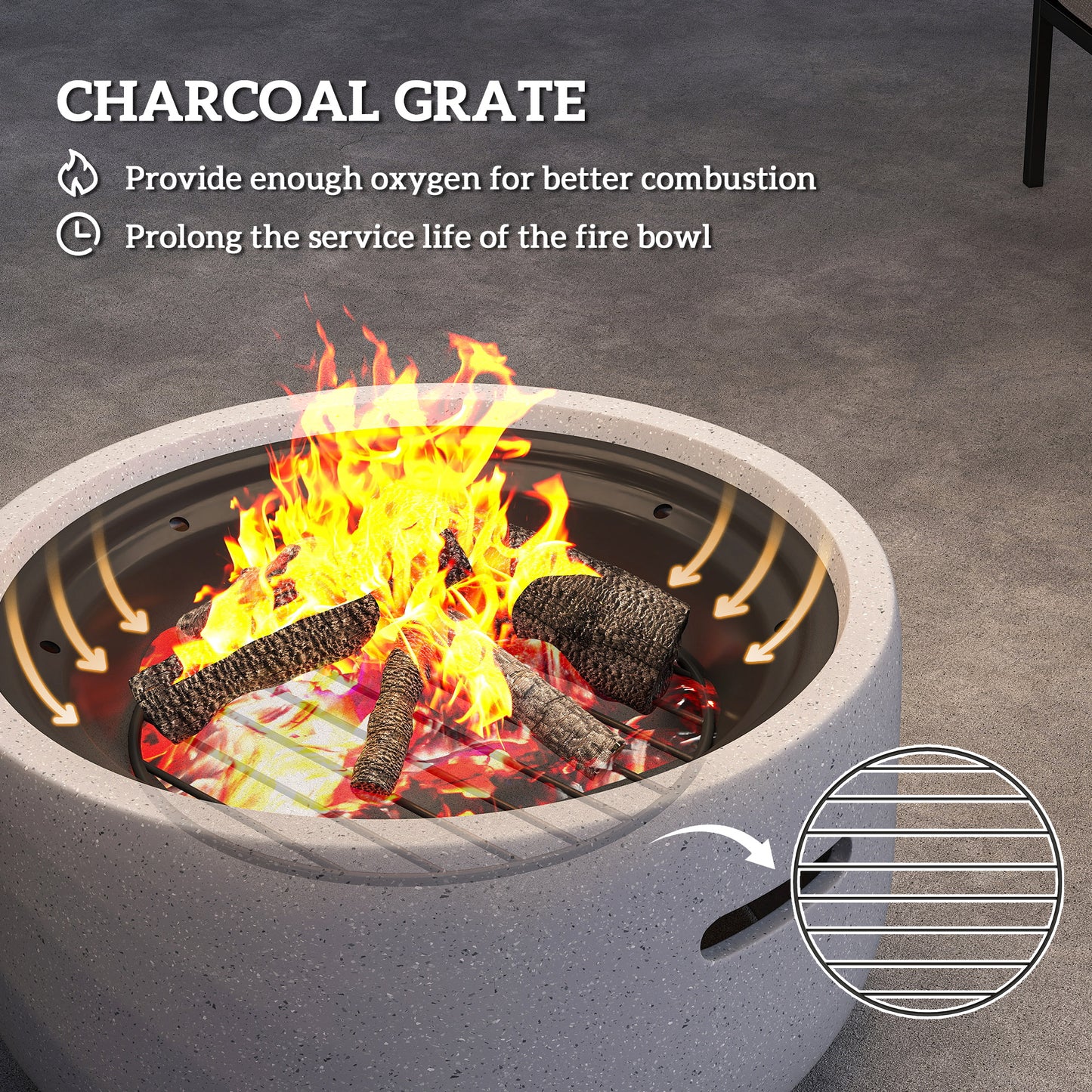 18" Grey Round Wood-Burning Fire Pit with Spark Screen