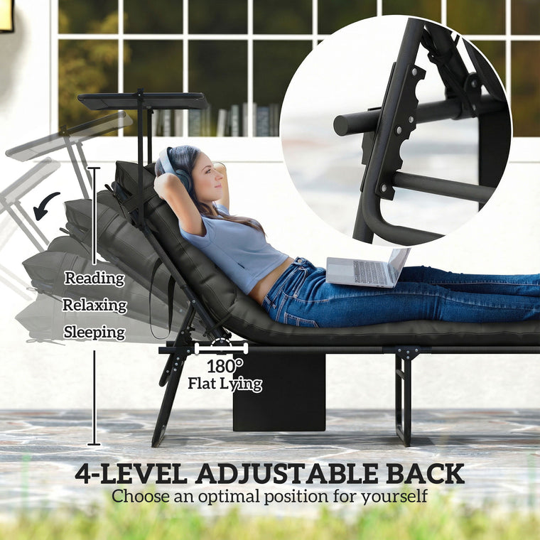 Folding Tanning Chair with Adjustable Canopy & Headrest