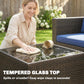 3 Pieces Patio Furniture Set with Cushions, Outdoor PE Rattan Wicker Conversation Corner Sofa Set with Glass Top Table