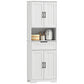 Kitchen Buffet with Hutch, 68" Tall Kitchen Pantry Cabinet with Small Open Counter, 4 Doors, Drawer, White