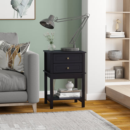 Sofa Side Table with Drawers and Shelf