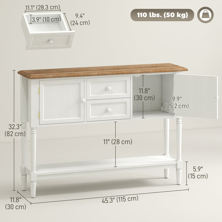 Vintage Console Table with 2 Drawers - White