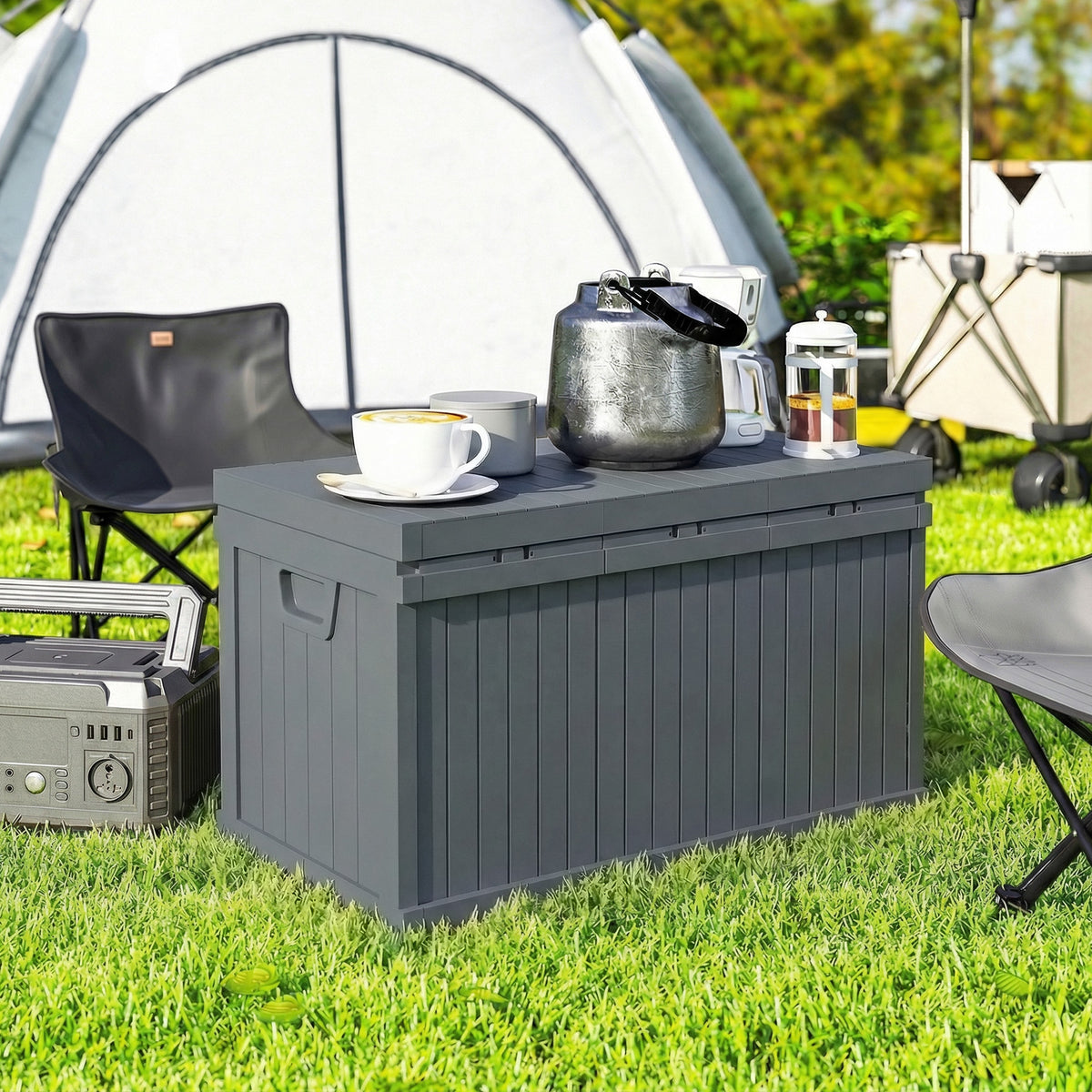 70-Gallon Resin Deck Box with Handles - Dark Grey