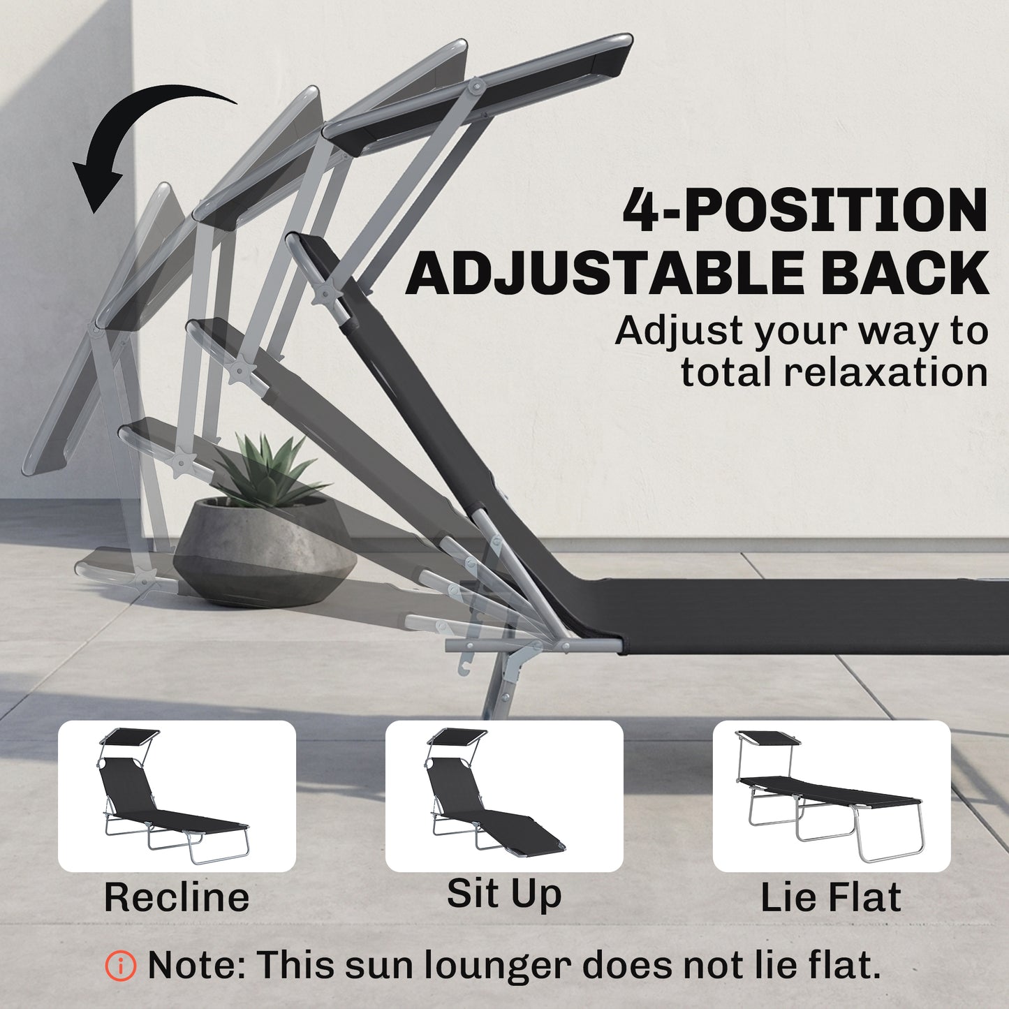 Outdoor Lounge Chair, Adjustable Folding Chaise Lounge, Tanning Chair with Sun Shade for Beach, Camping, Hiking, Backyard, Light Grey