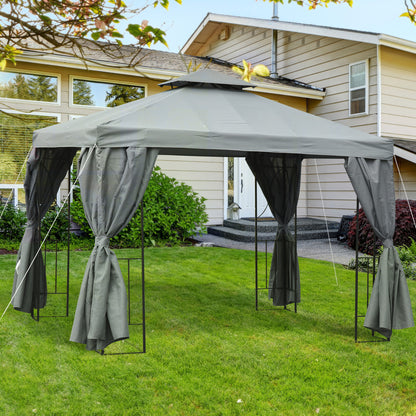 10' x 10' Dark Grey Gazebo with Double-Tier Roof & Sidewalls