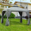 10' x 10' Dark Grey Gazebo with Double-Tier Roof & Sidewalls