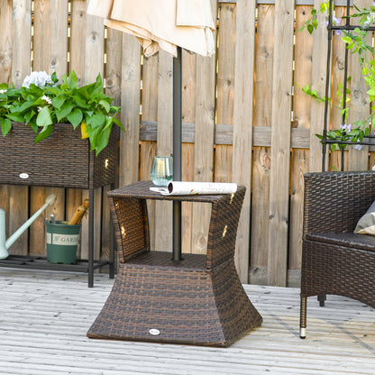 Mixed Brown Wicker Side Table with 2-Tier Storage