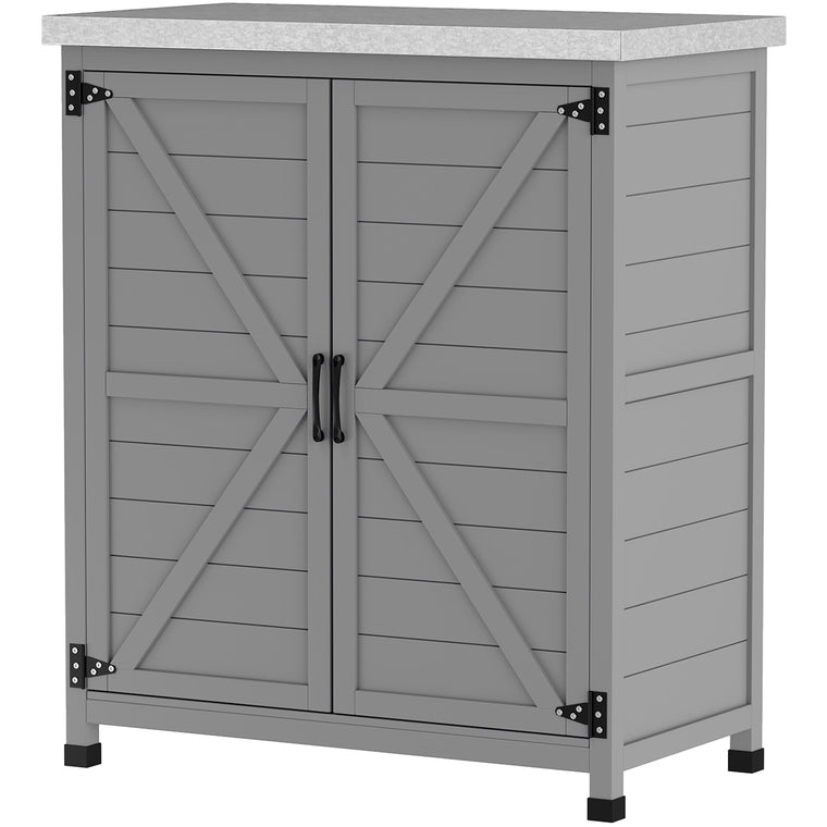 Potting Bench Table with Metal Top and Double Doors