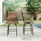 Outdoor Bar Stools Set of 2, Swivel Bar Height Chairs with High Back, Curved Armrests and Steel Frame for Balcony, Brown