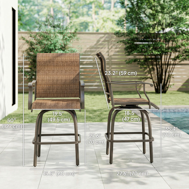 Brown Swivel Bar Stools with High Back and Armrests