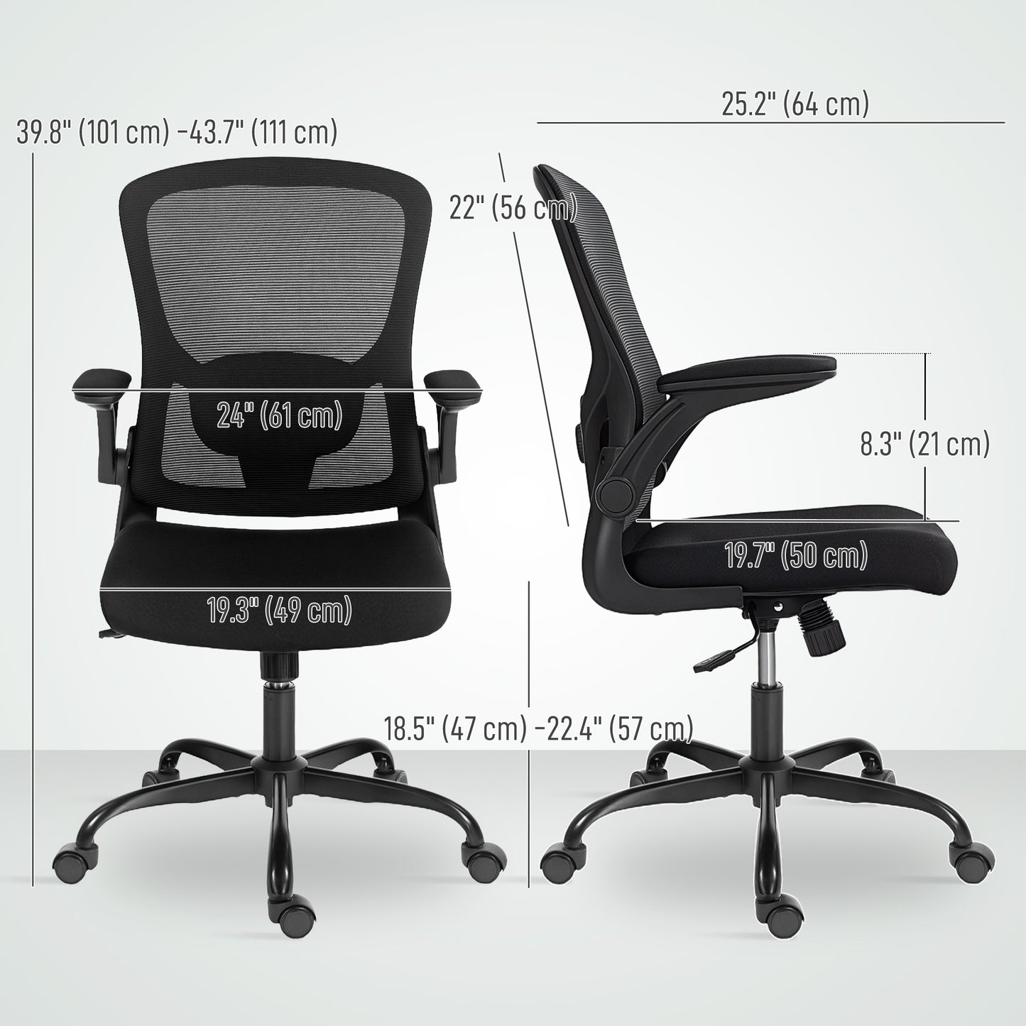 Ergonomic Mesh Office Chair with 4D Lumbar Support, Swivel Desk Chair with Flip-up Armrests, Tilt Function, Black