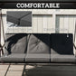Convertible Patio Swing Bed with Canopy and Cushions, 3 Seater Porch Swing for Outdoor, Backyard, Garden, Black